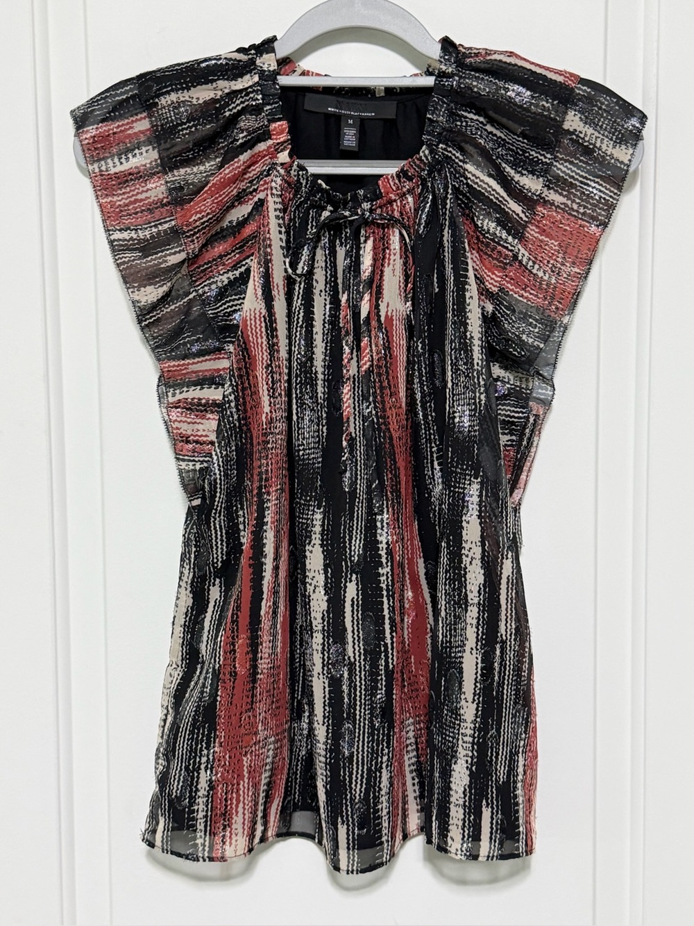 NWOT White House Black Market Black, Orange & Cream Patterned Blouse